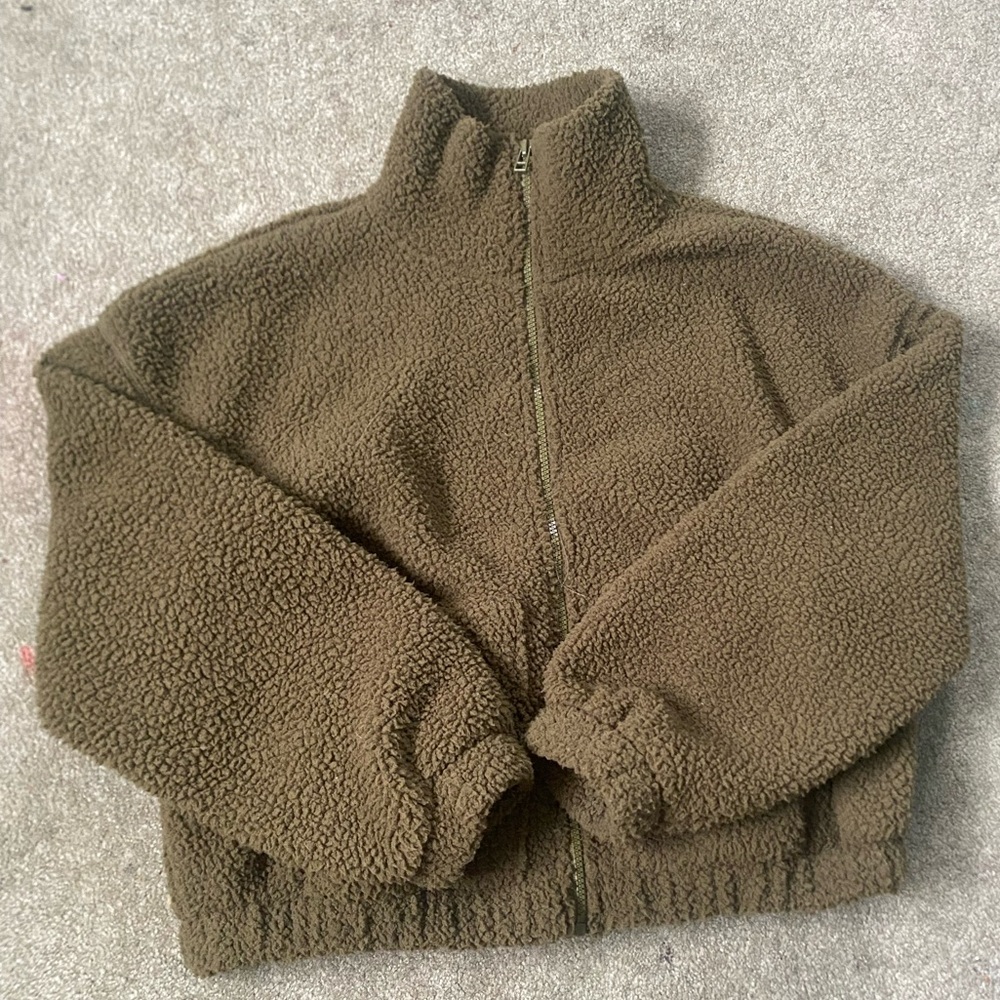 Cozy Olive Green Sherpa Jacket